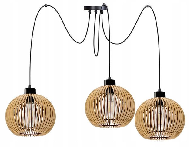 Lampa sufitowa wisząca zwis Loft klosz 3xE27 pająk oprawa do salonu i jadalni, czarna drewniana, 3 punkty światła