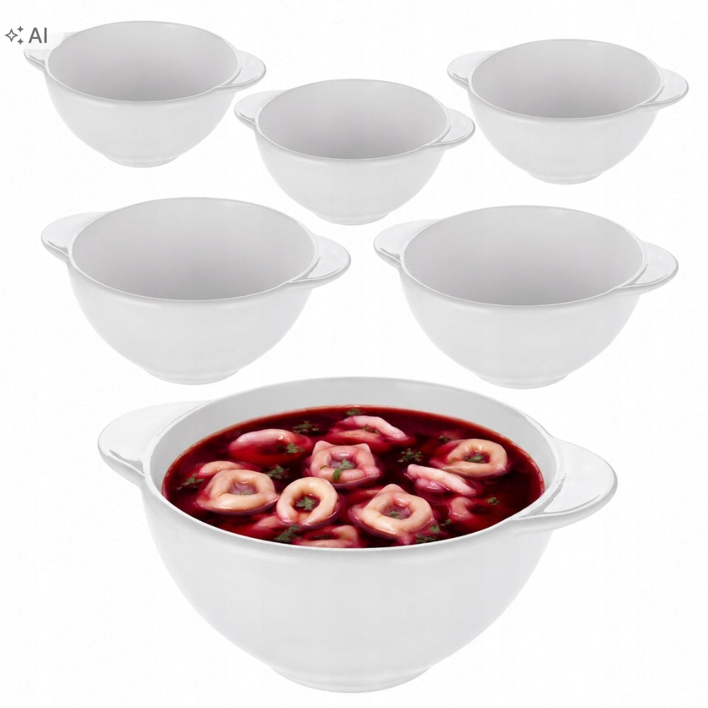 6x BULIONÓWKA Z USZAMI OPAL SZKLANA MISKA DO ZUPY ROSOŁU BARSZCZU 500ML naczynia na krem, consommé i przekąski