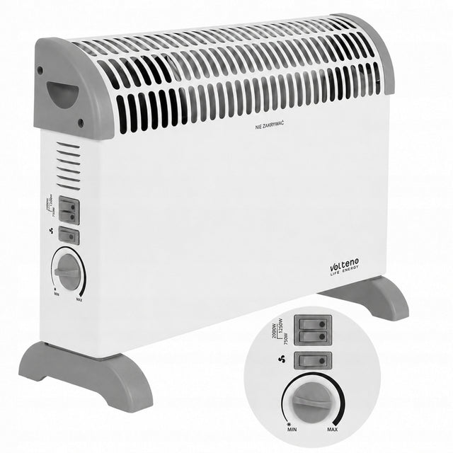 Grzejnik elektryczny konwektorowy termostat 3 tryby 750W 1250W 2000W nawiew 385 mm 535 mm grzewcza biały