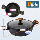 Patelnia granitowa do smażenia duszenia głęboka z pokrywką vilde 24 cm 2l na indukcję, gaz, kuchenkę ceramiczną i