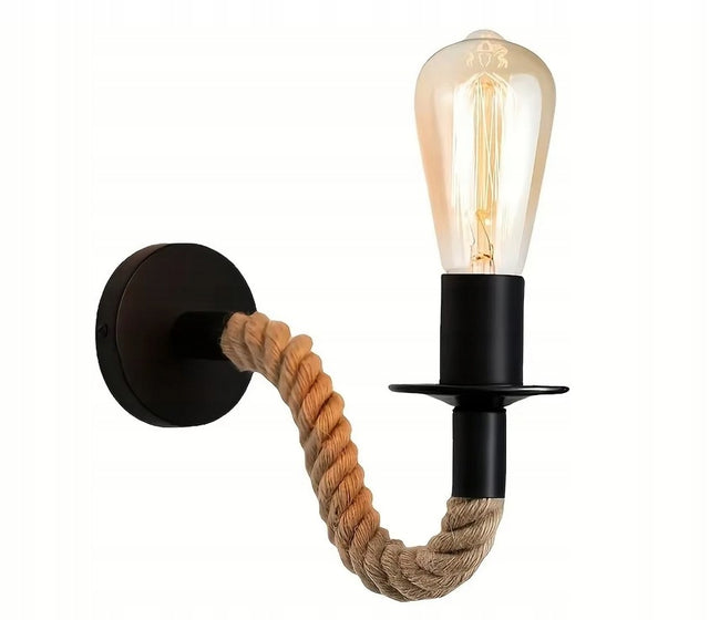 Kinkiet ścienny lampa loft industrialna boho regulowana sznur jutowy E27 oprawa metalowa do salonu sypialni, brązowo-czarna, 1 punkt 60 w