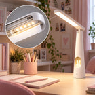 Lampka Na Biurko Nocna do Czytania LED Dotykowa CCT Biała Ściemnialna Bunny lampa stołowa do sypialni, 7 w, wysokość