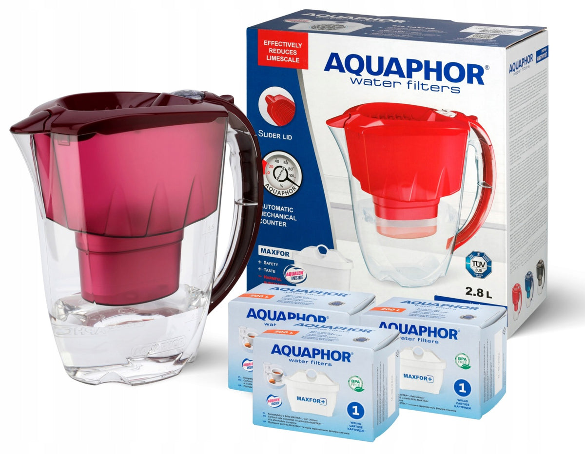 Dzbanek filtrujący aquaphor amethyst wiśniowy + 3 wkłady B-25 maxfor+ czerwony