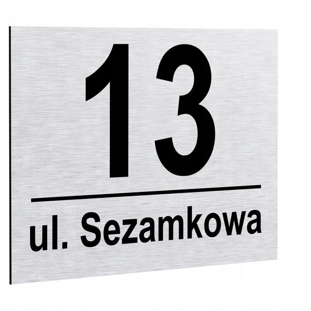 Nierdzewny Numer Na Dom Tabliczka Adresowa z Numerem Domu 32x21 cm Srebrny oznaczenie posesji, szyld na elewację, aluminium 3 mm