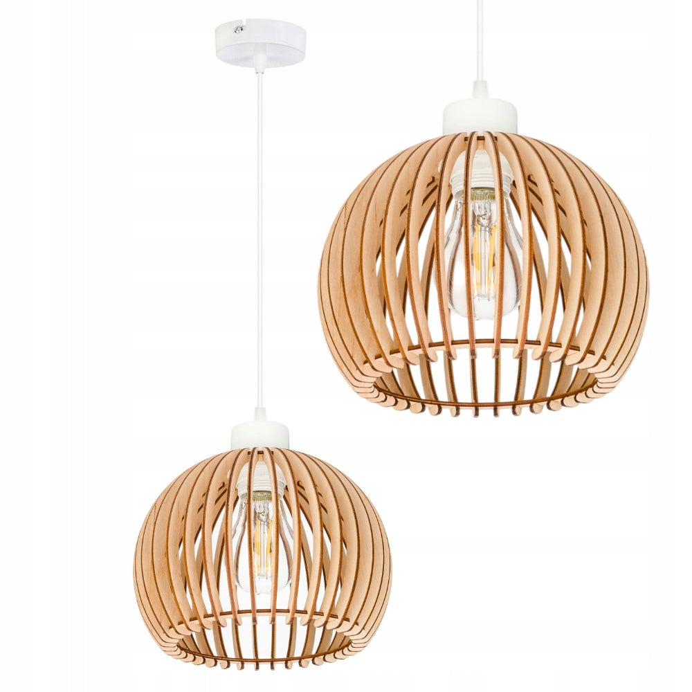 LAMPA WISZĄCA SUFITOWA ZWIS ŻYRANDOL BOHO LOFT DREWNIANA BAMBUS KLOSZ KULA oświetlenie do salonu sypialni jadalni gwint