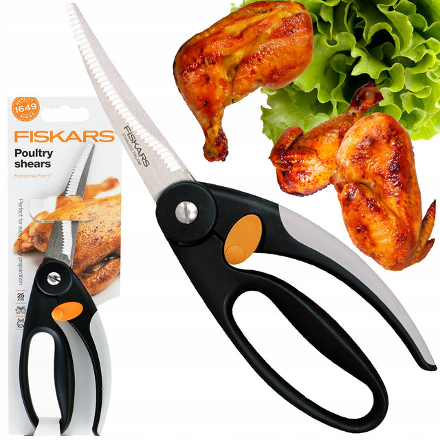 Fiskars nożyce kuchenne do drobiu mięs solidne stal nierdzewna FF 25cm nożyczki do kurczaka, porcjowania
