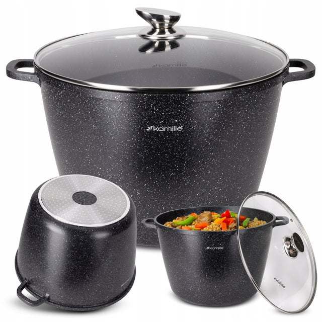 Garnek wysoki 14,0 L tradycyjny marmurowy kociołek pokrywa indukcja kamille aluminiowy 32 cm, do piekarnika, zmywarki i na gaz