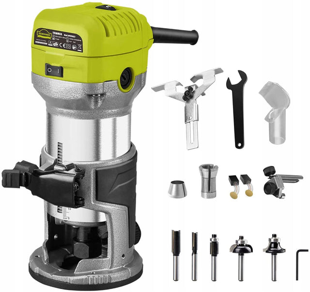 Frezarka górnowrzecionowa do drewna pionowa ręczna do krawędzi Aluminium router stolarski 710 w, tuleje 6 i 8 mm, 33000 obr/min