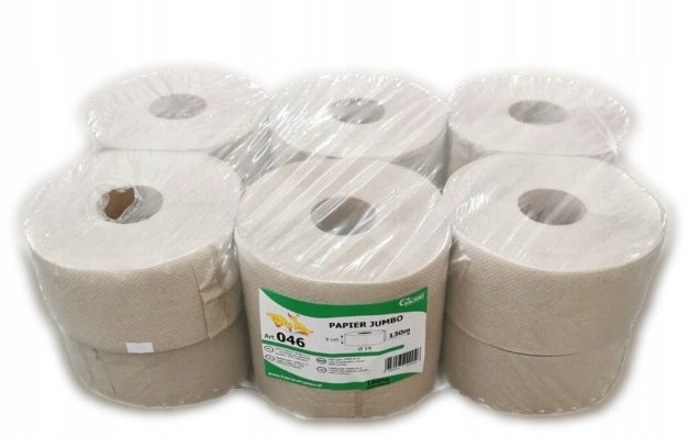 Papier toaletowy makulatura Jumbo 130m 12 rolek kaczory z recyklingu, jednowarstwowy, szary, bezzapachowy