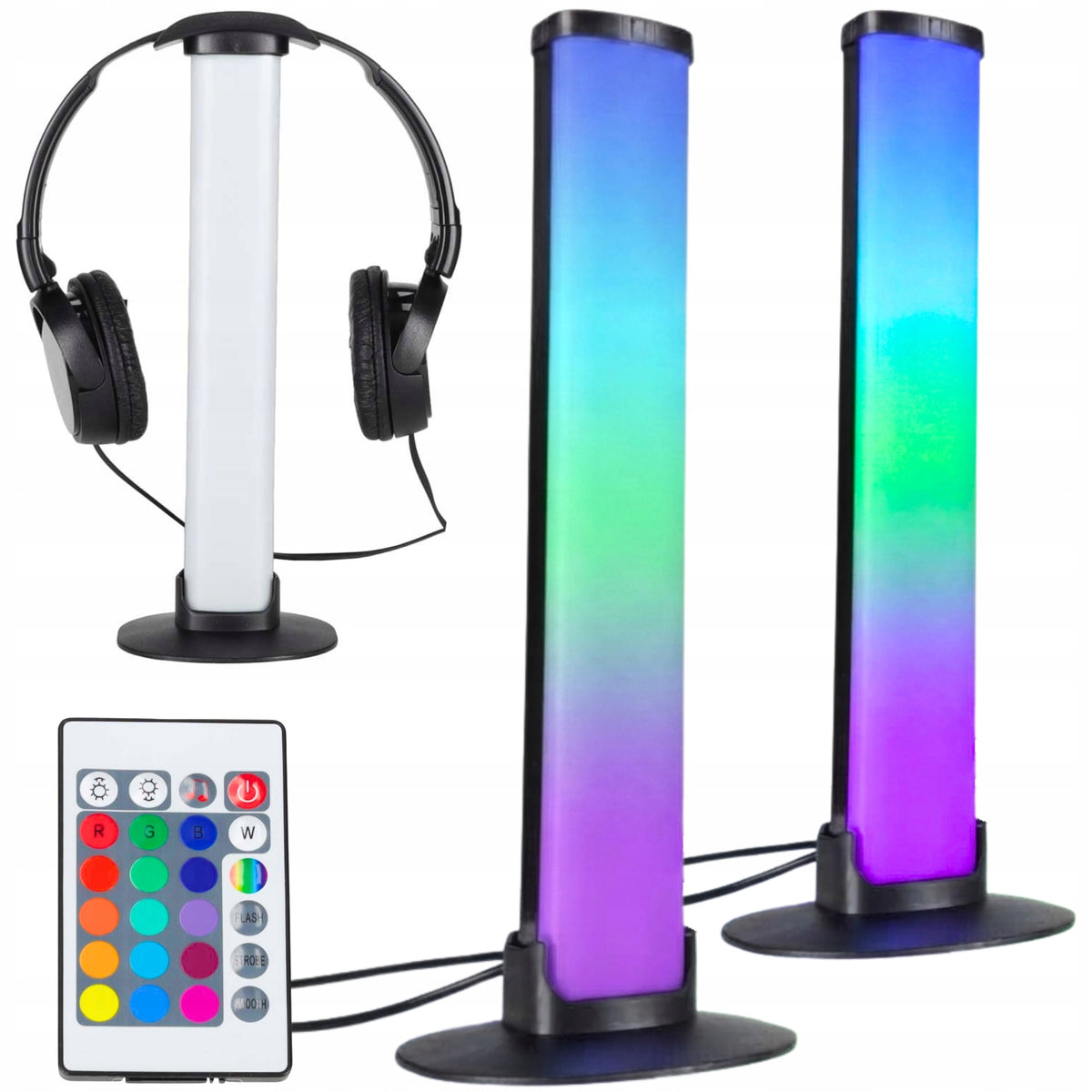 Lampka gamingowa na biurko LED RGB stojak na słuchawki czujnik muzyki do pokoju gracza, pilot, ściemnianie, zmienna