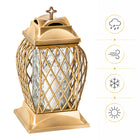 Znicz szklany duży lampion Ażurowy Złoty 33 cm na grób Wszystkich Świętych wkład LED, dekoracja nagrobna, oświetlenie