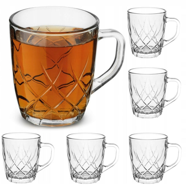 Szklanki kubki do kawy herbaty z uchem luxito Twist 250ml 6szt komplet naczynia szklane przezroczyste, można myć w zmywarce