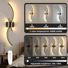 CZARNA LAMPA ŚCIENNA KINKIET LED NOWOCZESNA DO SALONU, ŚCIEMNIANA Z PILOTEM 32W oprawa metalowa 2 źródła światła 80 cm