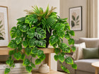 Sztuczna roślina zwis zwisająca monstera w czarnej doniczce 40 cm kwiat doniczkowy, dekoracja wnętrz, ozdoba do domu