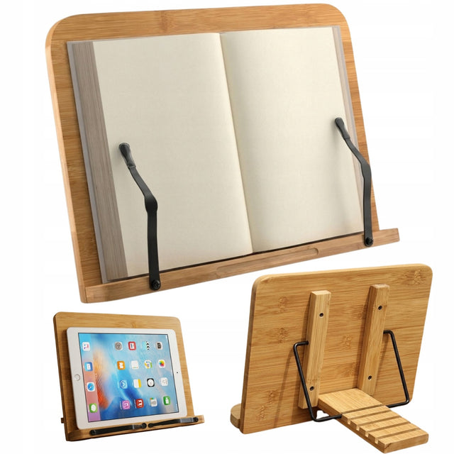 Podstawka pod książkę tablet podpórka drewniana stojak do czytania na czytnik e-booków przepisy kuchenne czarny