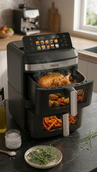 Frytkownica beztłuszczowa dwukomorowa pionowa voksar T11 AIR fryer 12l XXL czarny