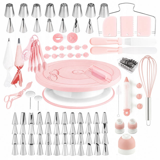 Zestaw cukierniczy akcesoriów cukierniczych dekorowania tortów ciast 137 EL narzędzia do pieczenia i zdobienia wypieków, stal nierdzewna, różowe