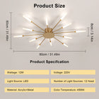 LAMPA SUFITOWA LED ZYRANDOL ZŁOTA NOWOCZESNA KREATYWNA FAJERWERKI 4500K 12W oprawa wisząca do salonu i jadalni, 12