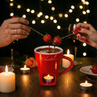 Zestaw do Fondue Czekoladowego Kubek Podgrzewacz z Widelczykiem czerwony na tealight, do owoców i deserów, naczynie do