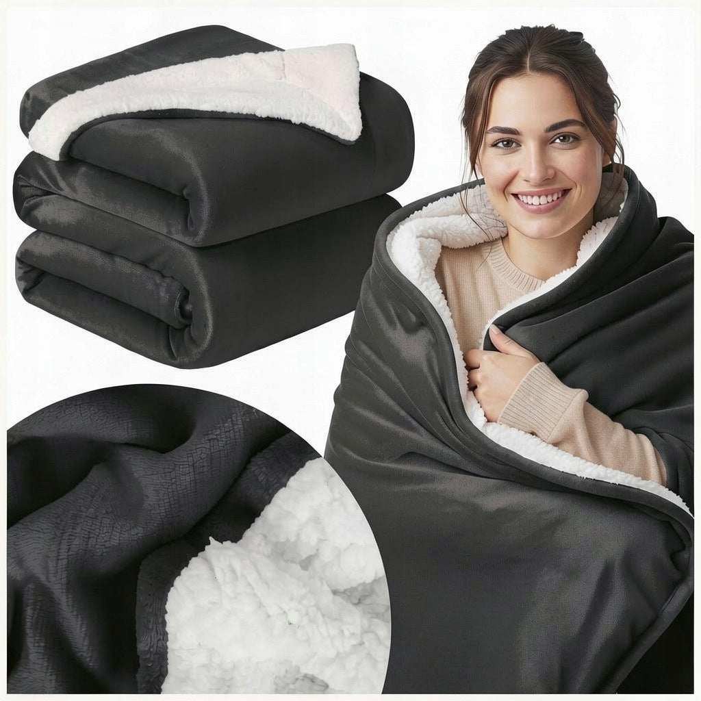 KOC polarowy dwustronny 150x200 ciepły baranek sherpa narzuta pled okrycie na kanapę i łóżko, szary poliester