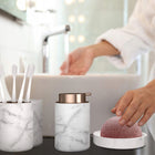 Duży zestaw łazienkowy 4w1 marmur Marble + Miedz akcesoria do łazienki, dozownik na mydło, kubek na szczoteczki