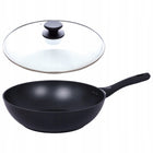 MG Home PATELNIA WOK 28 cm czarna z pokrywką, nieprzywierająca, INDUKCJA do smażenia i duszenia, z nienagrzewającymi