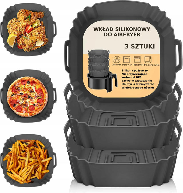 3x forma silikonowa do AIR fryer frytkownicy wkład do pieczenia kieszeń do pieczenia 20 cm /Wzór tworzywo sztuczne 2 szt.