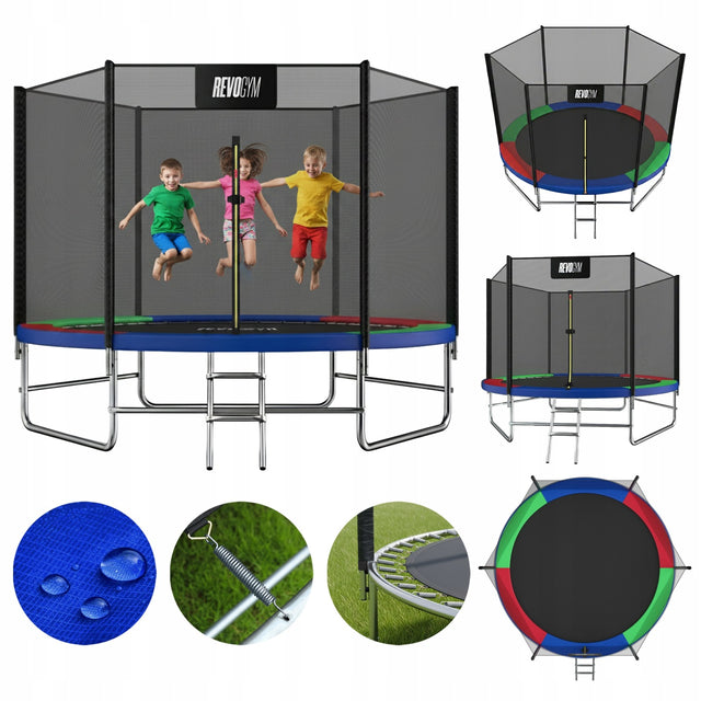 Trampolina ogrodowa dla dzieci osłona sprężyn siatka drabinka 244 CM 8 FT do skakania, okrągła, obciążenie do 100 kg, wysokość 215 cm
