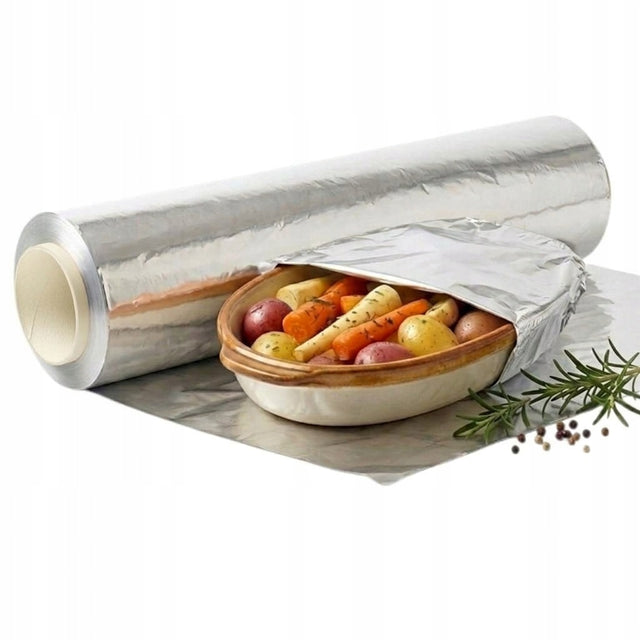 Folia aluminiowa gruba cateringowa 0,75kg gastronomiczna mocna 60m do pieczenia, grillowania i zawijania potraw, szerokość 29 cm, 12,5 μm