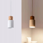 Lampa Wisząca Sufitowa Naturalne Drewno Tuba Nowoczesna Żyrandol Biała E27 oprawa do salonu, kuchni i jadalni