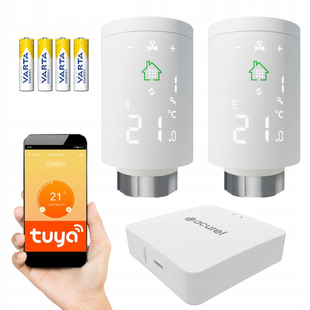 Głowica Termostatyczna WIFI TUYA x2 Gotowy Zestaw z Bramką Zigbee 3.0 SMART biały