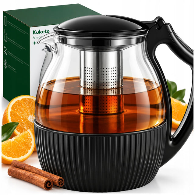 Dzbanek do herbaty szklany zaparzacz stalowy czajnik żaroodporny 1800ml imbryk do ziół i naparów, sitko ze stali, bezbarwny