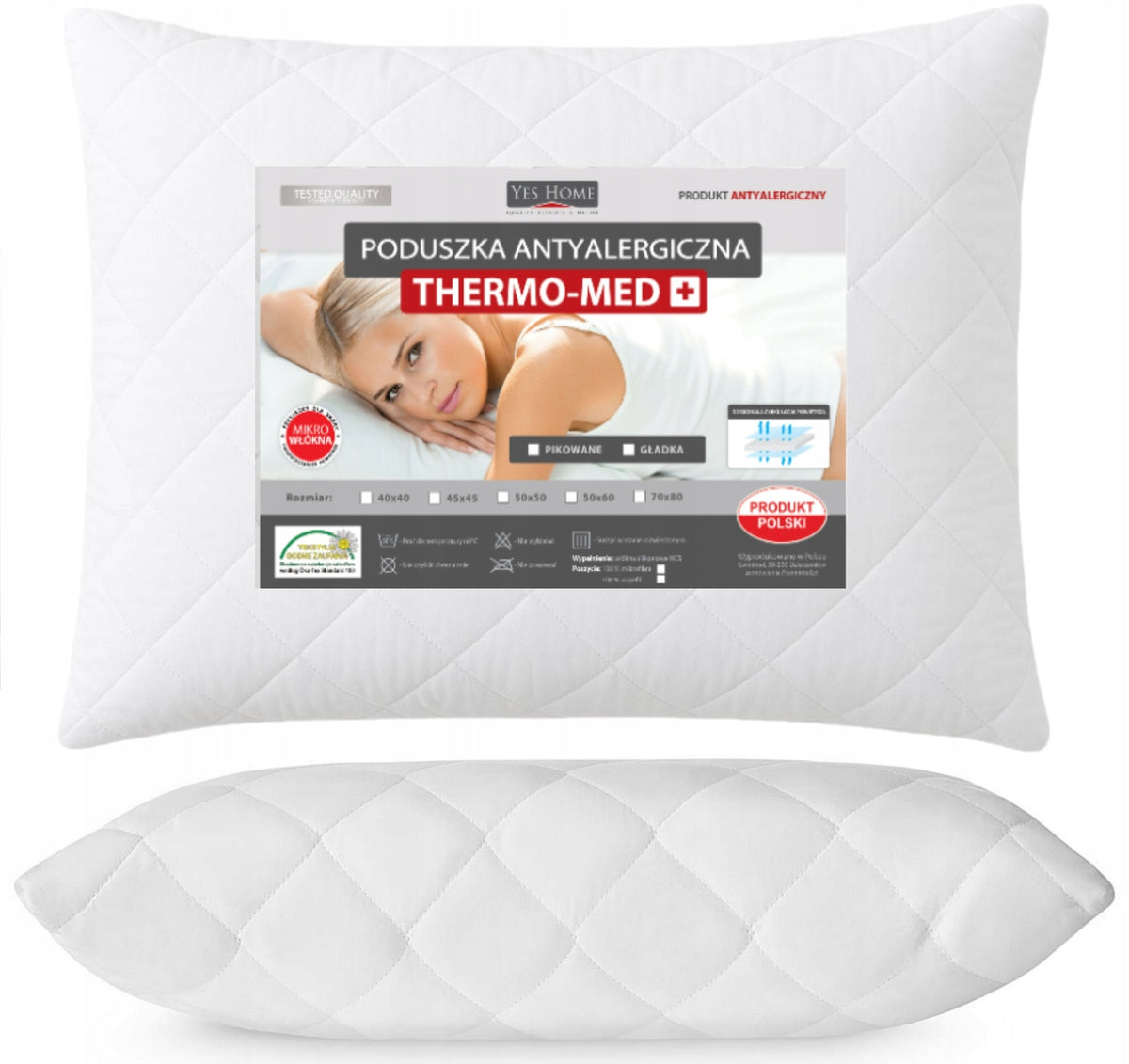 Poduszka pikowana 50x70 antyalergiczna sprężysta hotelowa thermo-med 50/70 jasiek do spania, włókna silikonowe 800 g