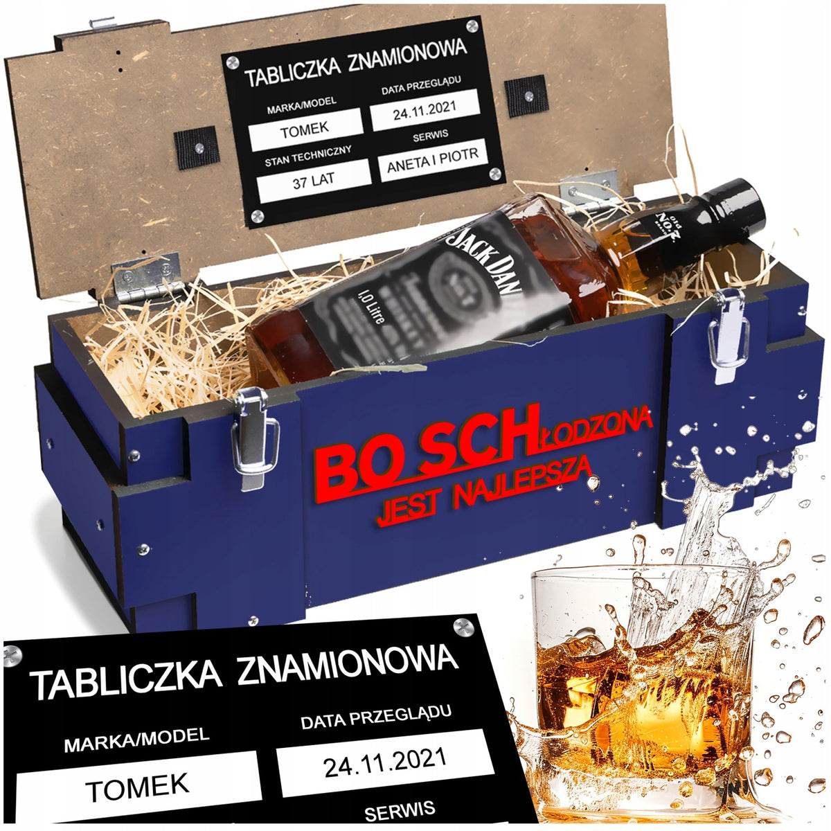 Prezent dla Faceta na 18-99 urodziny Skrzynka Taty Budowlańca Chłopaka pudełko na alkohol z nadrukiem, gadżet dla