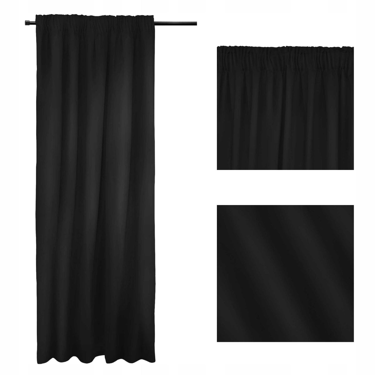 Zasłony gotowe ZASŁONA ZACIEMNIAJĄCA BLACKOUT 140x250 CZARNY Arctic osłona okienna, poliestrowa, gładka, na taśmę