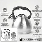 Czajnik stalowy na GAZ 1,8l srebrny z gwizdkiem +rączka indukcja stal inox do gotowania wody, do herbaty i kawy