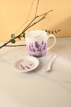 Kubek z łyżeczką+ spodek filiżanka ceramiczna 300 ml w kwiaty, kolorowe naczynie do kawy i herbaty, opakowanie