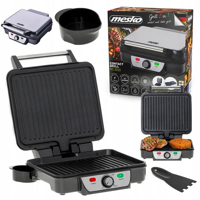 Grill elektryczny opiekacz mocny panini do mięsa warzyw 2500W Regulacja nominalna srebrny/szary