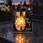 Znicz solarny LED duży szklany srebrny metalowy nagrobny ledowy 22cm lampion cmentarny, dekoracja grobu, oświetlenie na