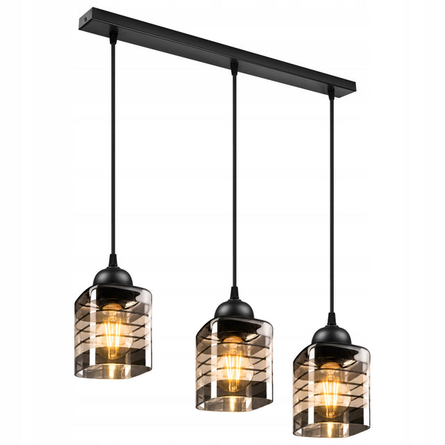 Lampa Sufitowa Oprawa Wisząca 3x E27 Żyrandol Szklana Czarna oświetlenie wnętrz, 3 punkty świetlne, wysokość 80 cm, średnica klosza 10 cm