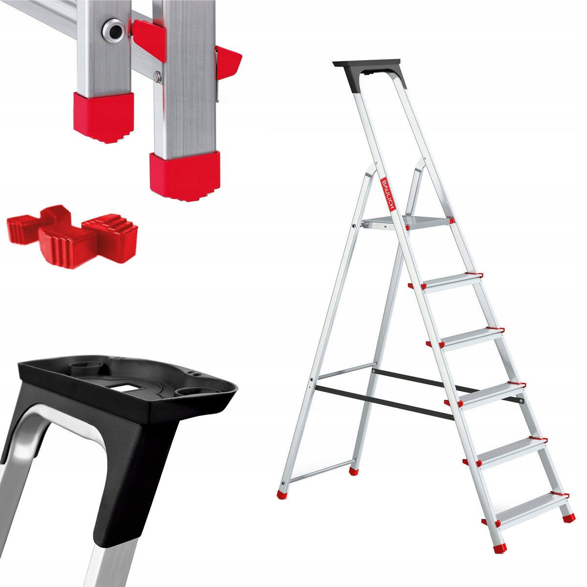 Drabina aluminiowa domowa 6 stopniowa składana półka baulich + stopki do malowania i remontów, prace na wysokości
