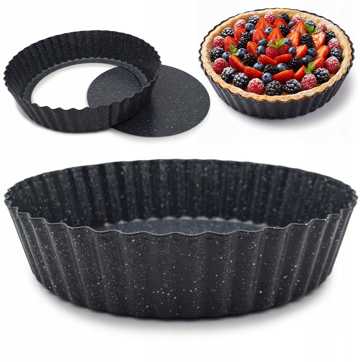 Forma do Tarty z Wyjmowanym Dnem Blacha do Pieczenia Non-Stick Okrągła 24cm foremka do quiche, wypieków, metalowa