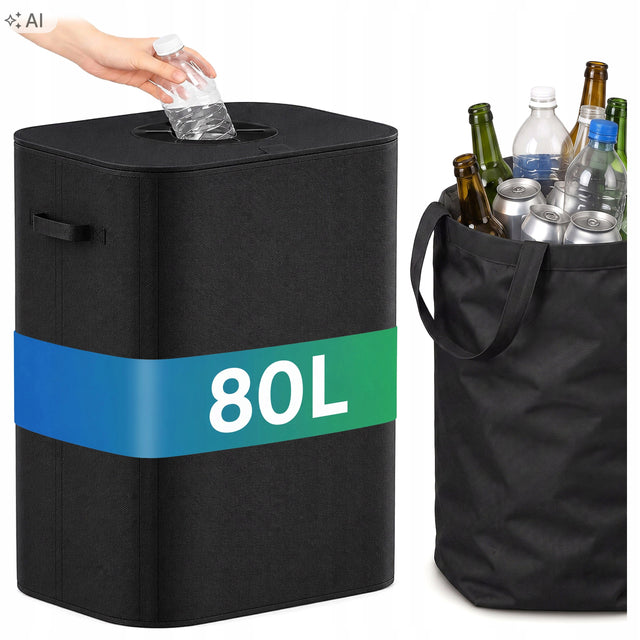 Kosz na butelki puszki kaucyjne zwrotne plastikowe składany torba uchwyty pojemnik do segregacji odpadów 80 l na recykling