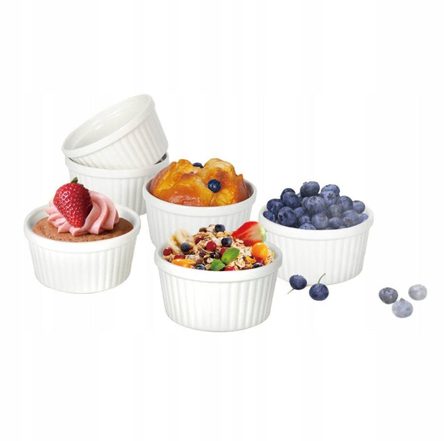 6 x kokilka naczynie żaroodporne zestaw do zapiekania 9 cm miski livello foremki porcelanowe do sufletu, 180 ml, do mikrofalówki i zmywarki