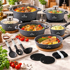 Zestaw Garnków 17 el. Marmurowych Indukcja + Patelnie aluminiowe do piekarnika, na kuchenkę gazową, ceramiczną i