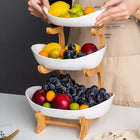 Patera 3 piętrowa kosz na owoce warzywa stojak bambusowy taca duża miska etażerka kuchenna biała organizer do kuchni