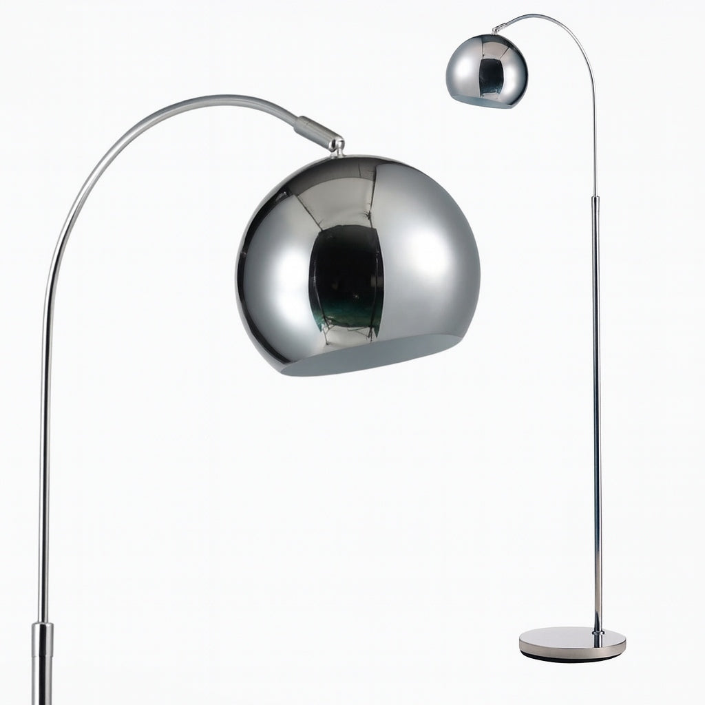 LAMPA STOJĄCA PODŁOGOWA ŁUKOWA CHROM BALL KULE srebrna oprawa do salonu, gwint E27, 1 punkt światła, klosz 17 cm