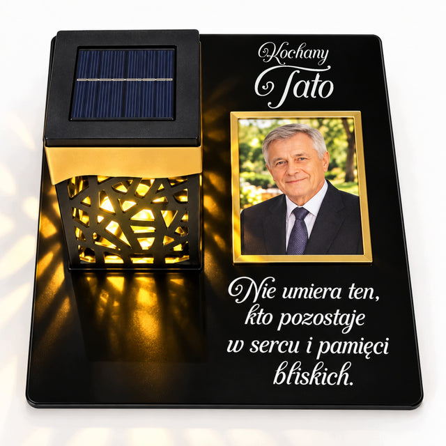 Znicz solarny ze zdjęciem dekoracja na grób podstawka na Cmentarz solar lampion LED na Wszystkich Świętych, wysokość 11 cm