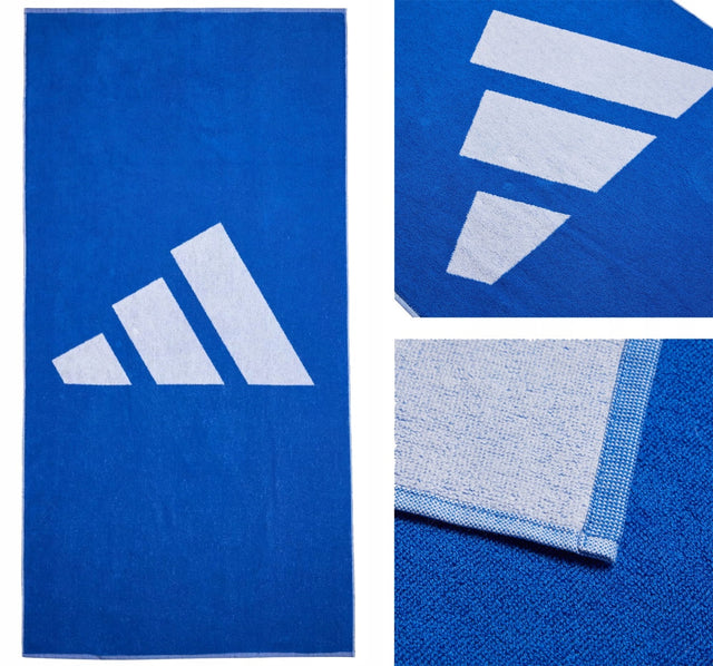 Adidas duży ręcznik plażowy kąpielowy szybkoschnący chłonny frotte 140 x 70 bawełniany niebieski sportowy do basenu na wakacje