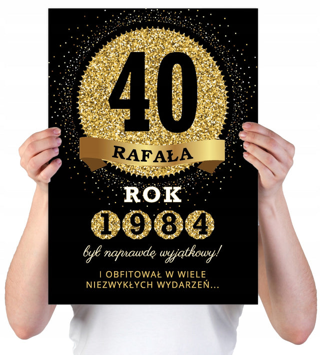 Kartka XXL z imieniem urodzinowa na 40 urodziny 1984 1985 1986 LAT + imię laurka dla jubilata, papierowa pamiątka